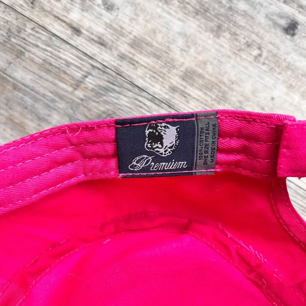 Y2K Hot Pink Rhinestone Fleur De Lis Cap Bling Studded Hat Adjustable Vintage